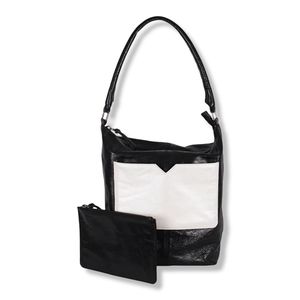 Latico Oversized Leather Black & White Color Block Bucket Tote